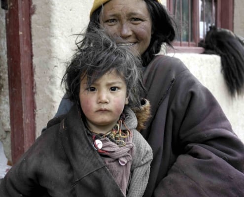 Mor og barn i Tibet